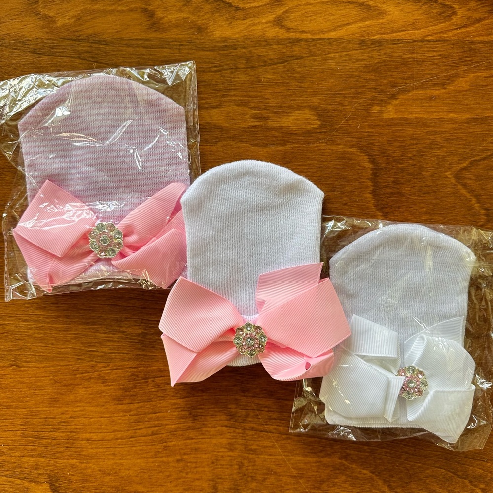 Bling bow baby girl hospital hats 3